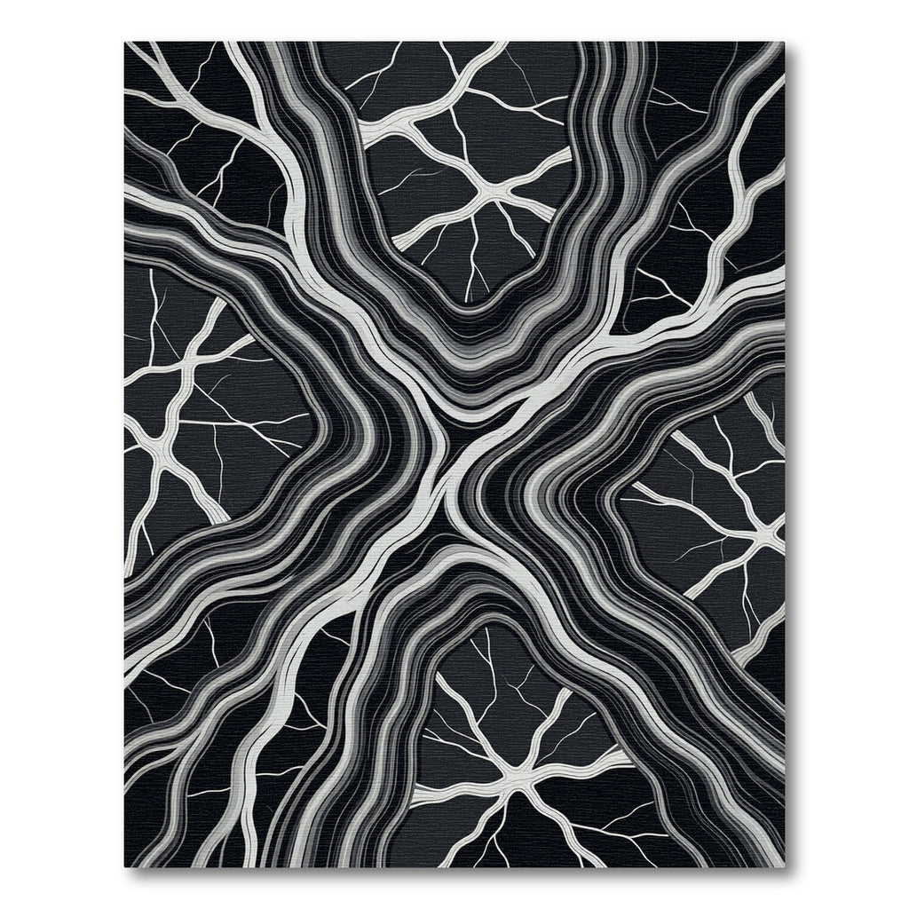 Monochromatic Black And White Organic Vein Rug