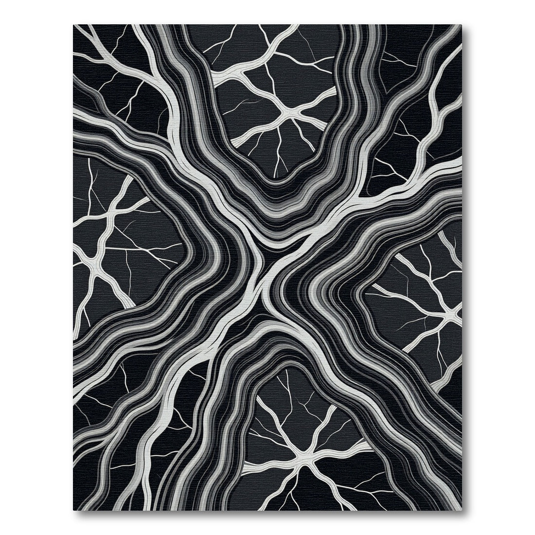 Monochromatic Black And White Organic Vein Rug