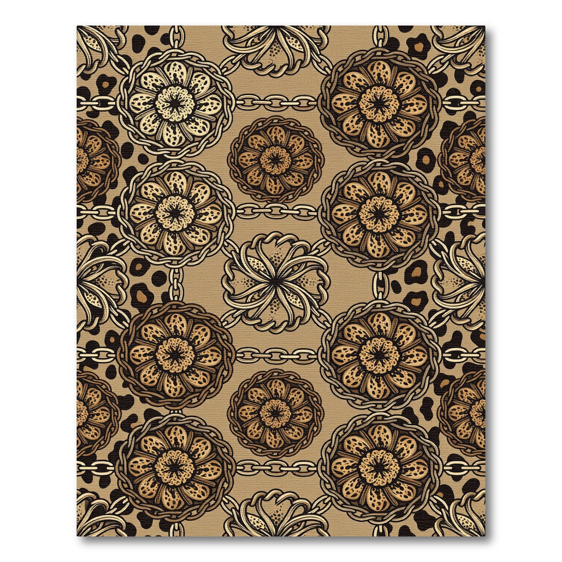 Chained Leopard Rosette Floral Earthy Tapestry Rug