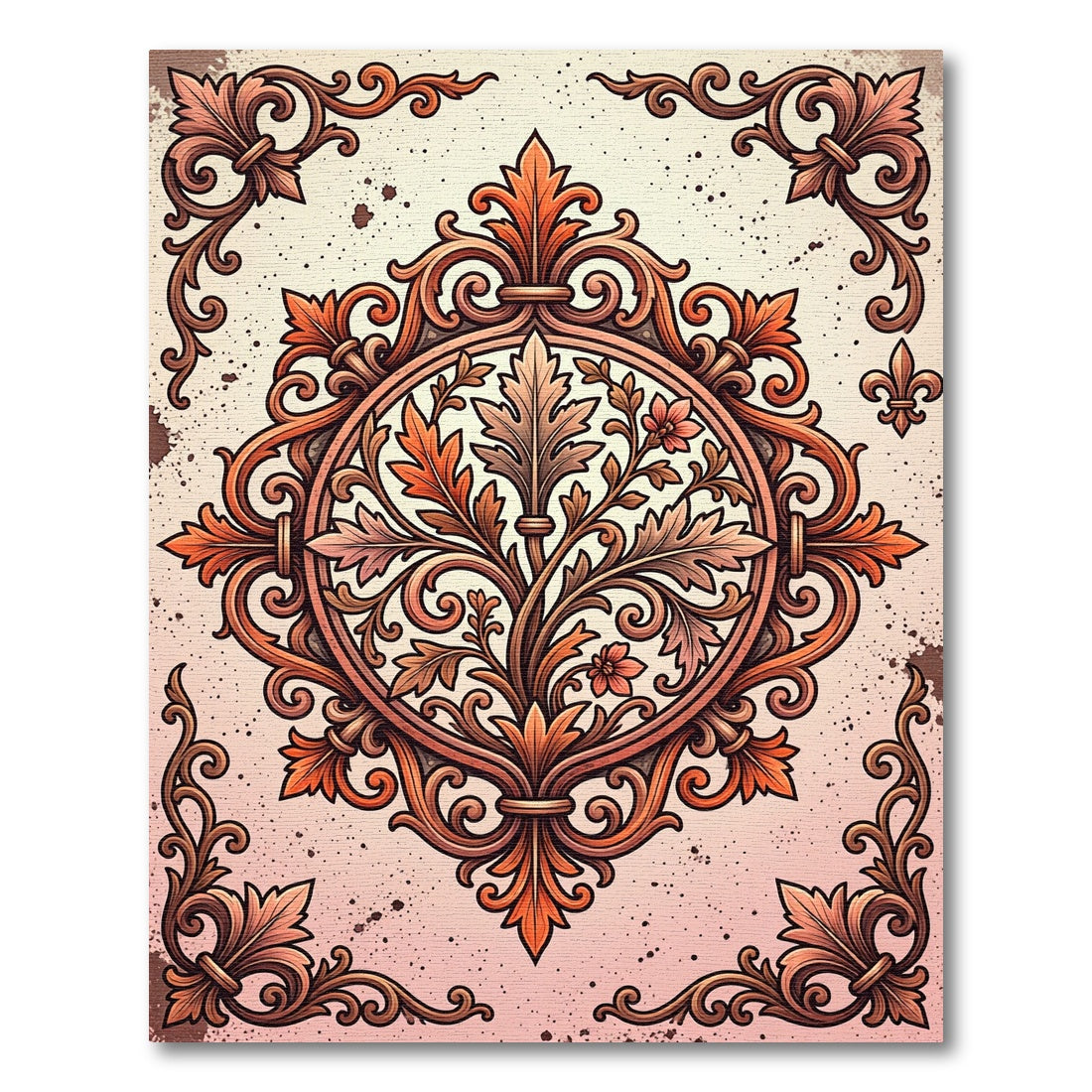 Ornate Copper Floral Filigree Medallion Rug