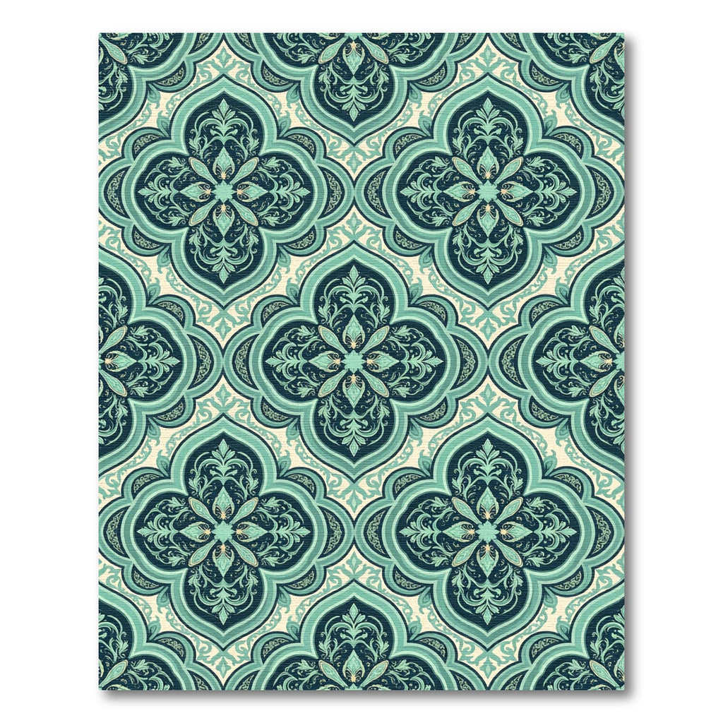 Ornate Teal Damask Lattice Rug