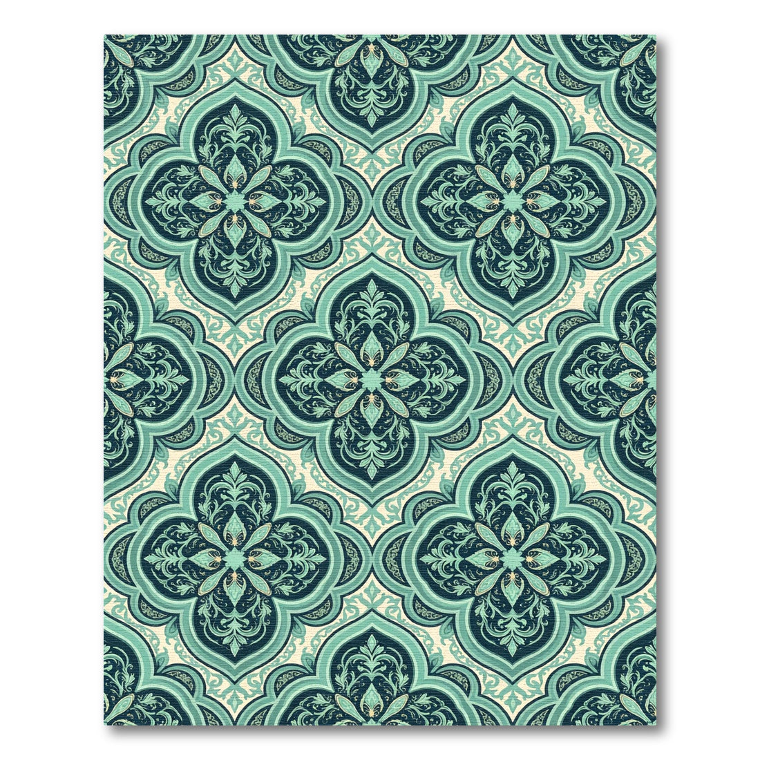 Ornate Teal Damask Lattice Rug