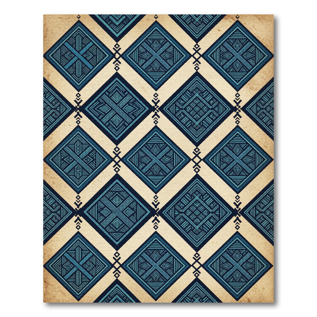 Indigo Geometric Diamond Lattice Art Rug