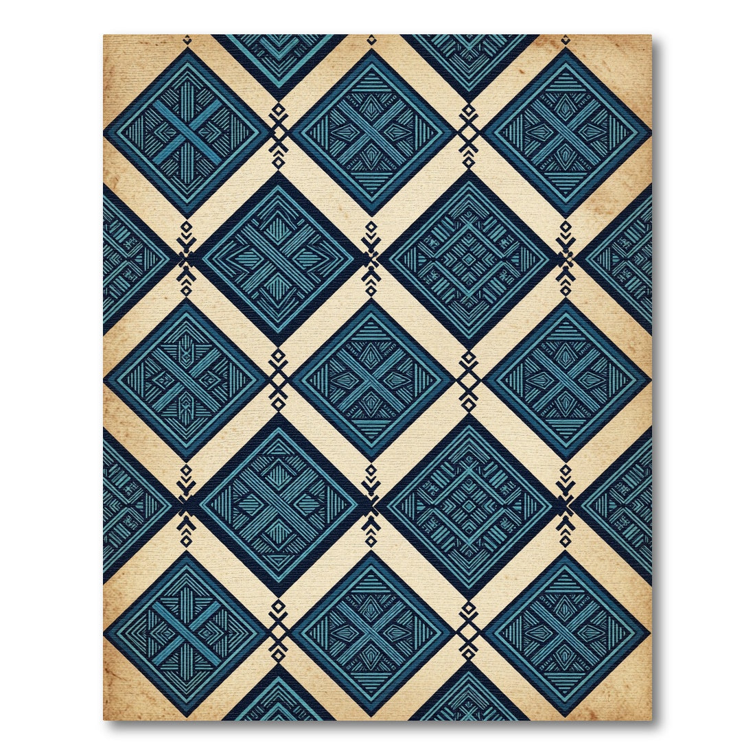 Indigo Geometric Diamond Lattice Art Rug