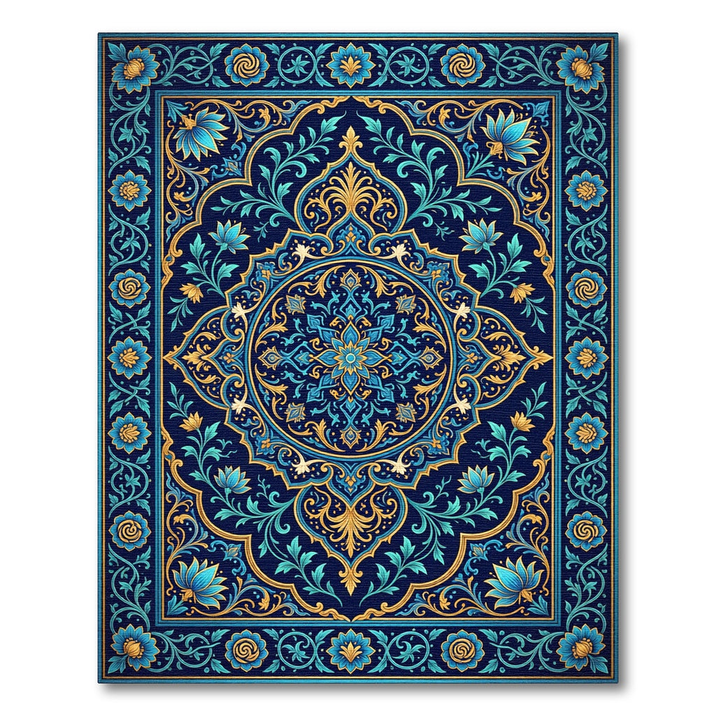 Deep Navy Blue Floral Medallion Rug