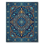 Deep Navy Blue Floral Medallion Rug