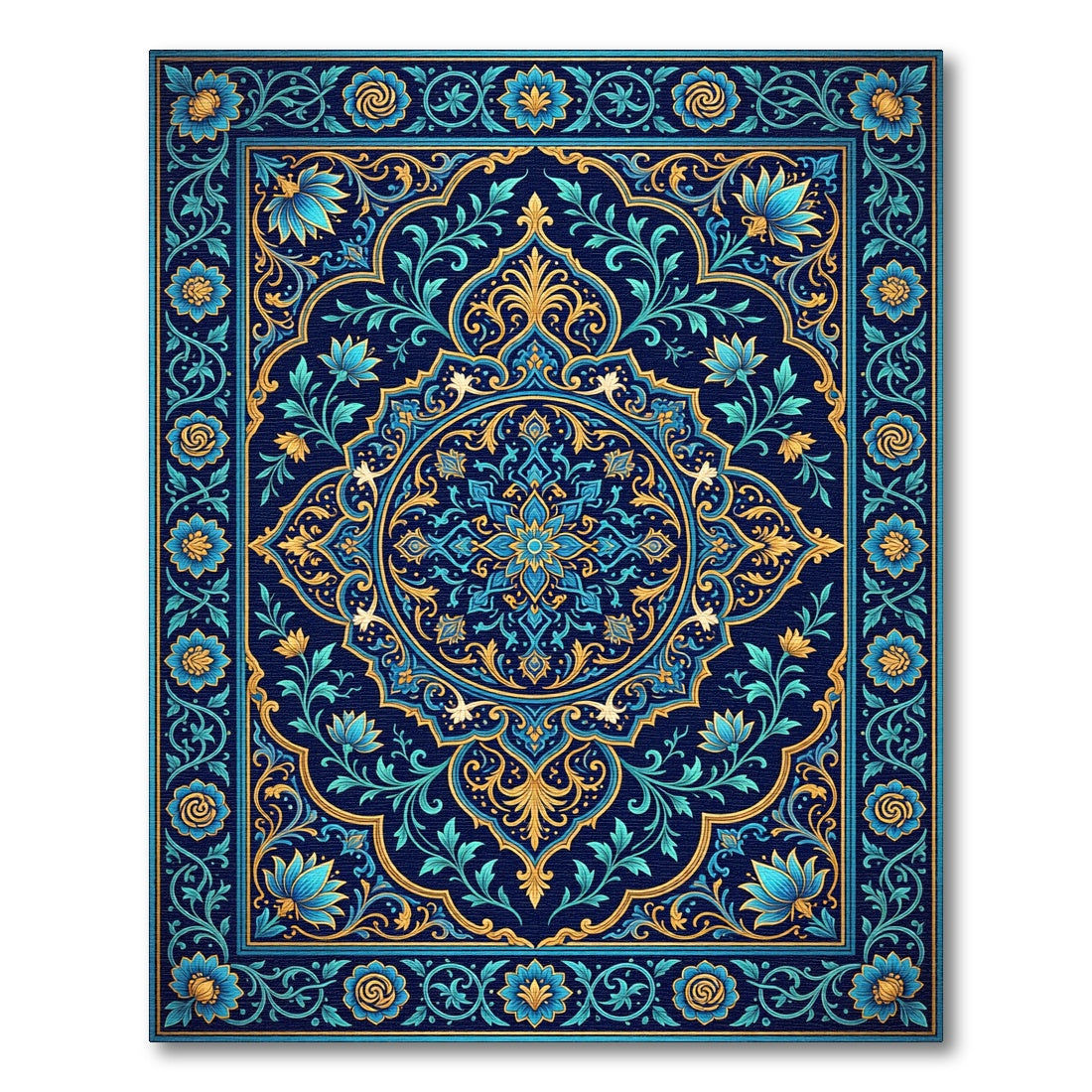 Deep Navy Blue Floral Medallion Rug