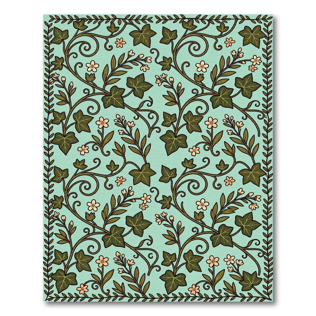 Mint Green Ivy Vine Botanical Tile Rug