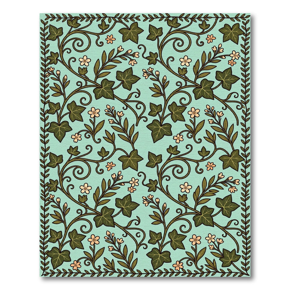 Mint Green Ivy Vine Botanical Tile Rug