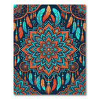 Vibrant Orange Teal Feather Mandala Rug