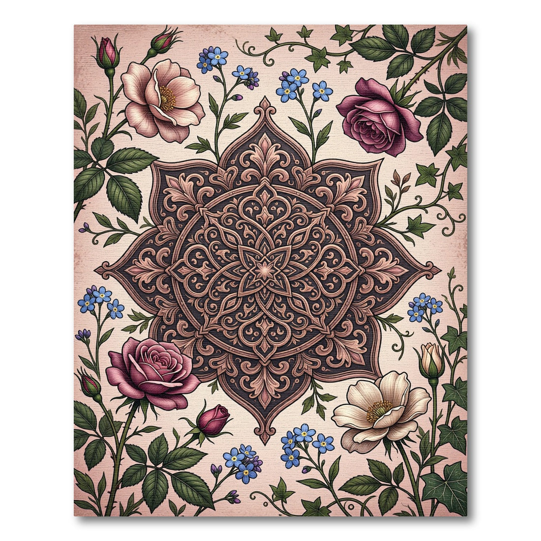 Vintage Floral Damask Ornate Medallion Rug