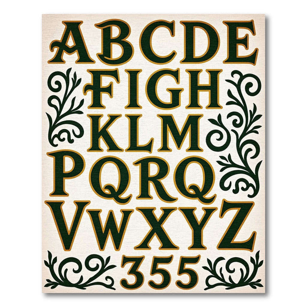 Ornate Emerald Alphabet Scrollwork Rug