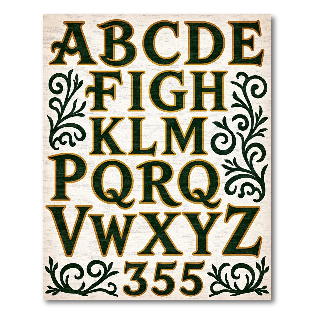 Ornate Emerald Alphabet Scrollwork Rug