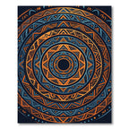 Bold Navy and Orange Geometric Mandala Rug