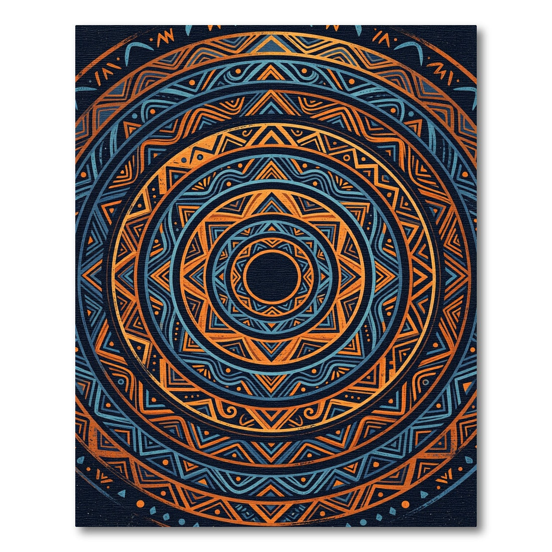 Bold Navy and Orange Geometric Mandala Rug