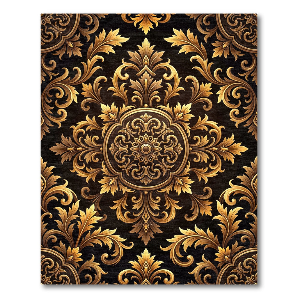 Ornate Gold Scrollwork Damask Filigree Rug