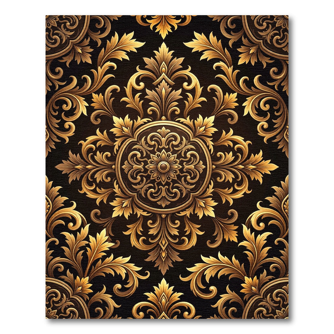 Ornate Gold Scrollwork Damask Filigree Rug