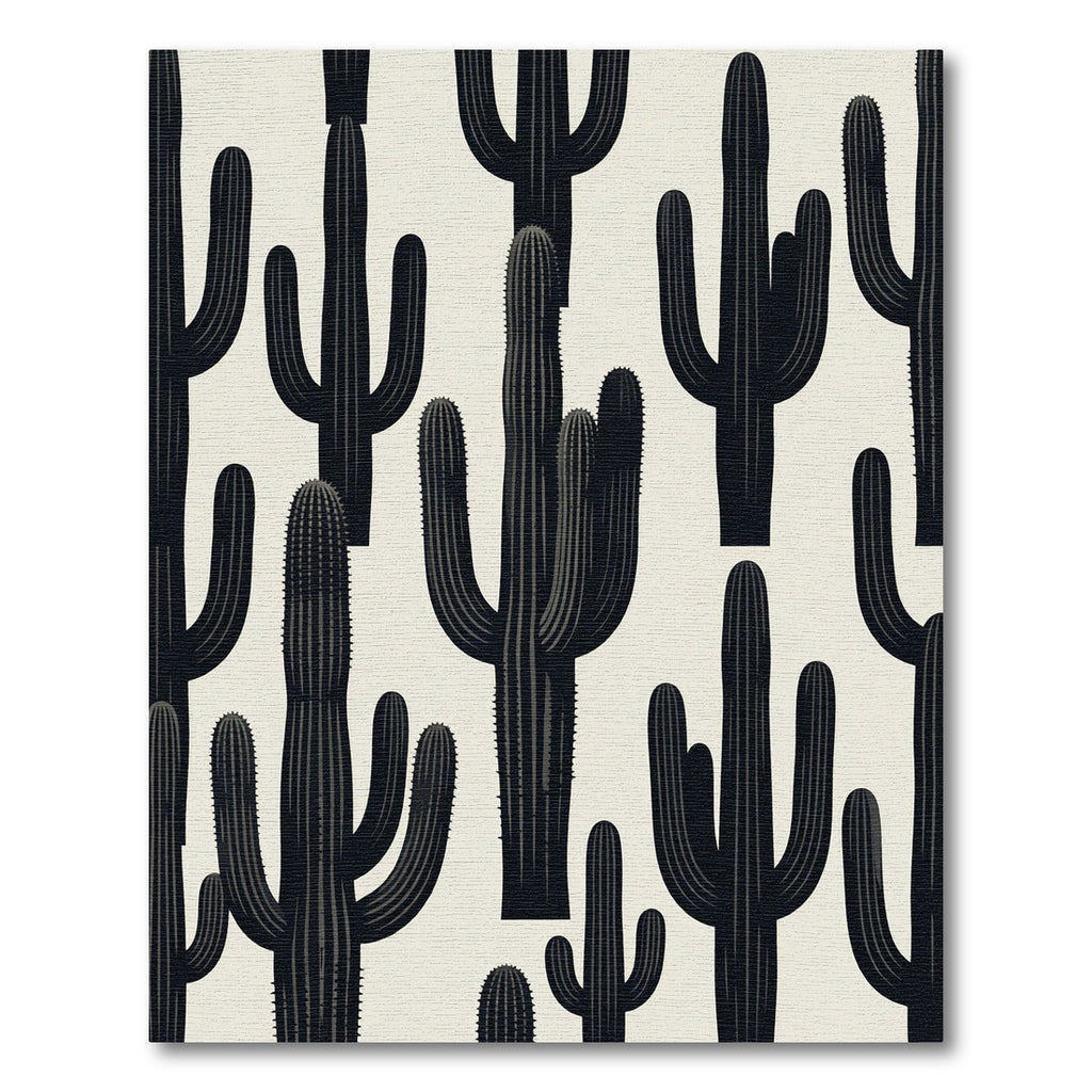 Bold Black Cactus Desert Landscape Rug