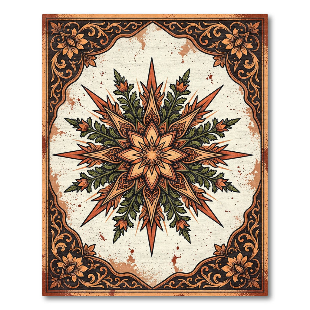 Vintage Ornate Floral Star Medallion Rug