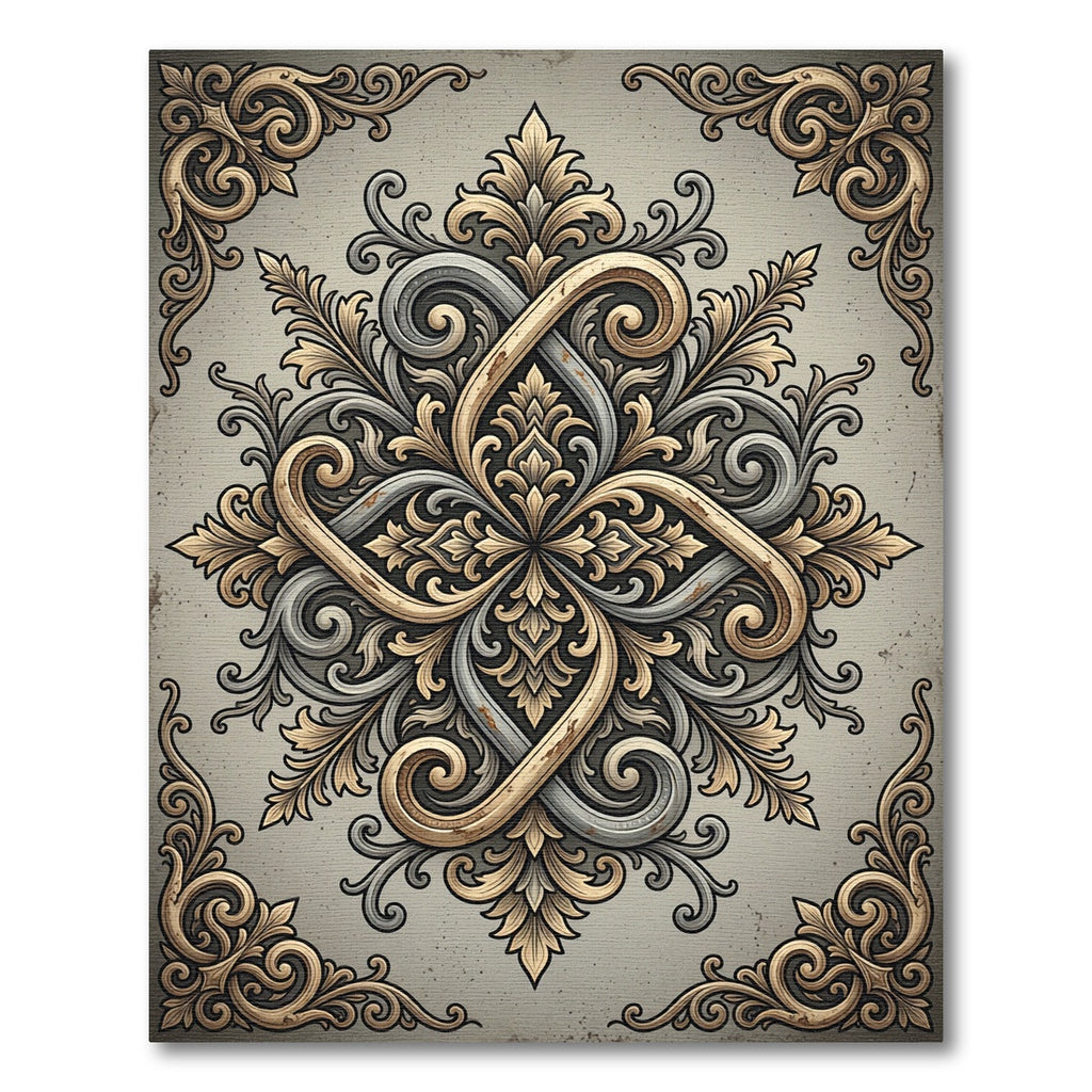 Gilded Antique Filigree Swirl Medallion Rug
