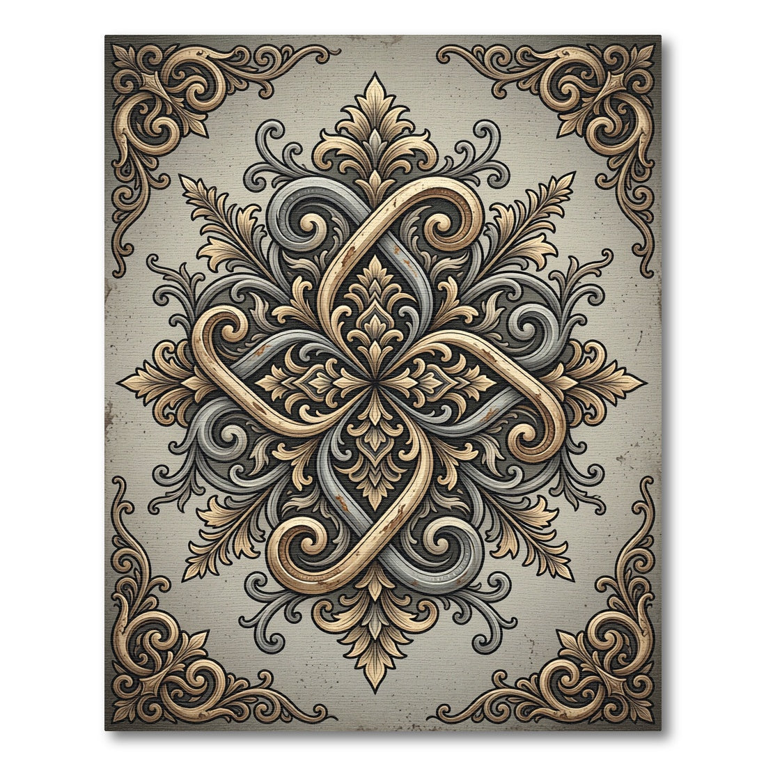 Gilded Antique Filigree Swirl Medallion Rug