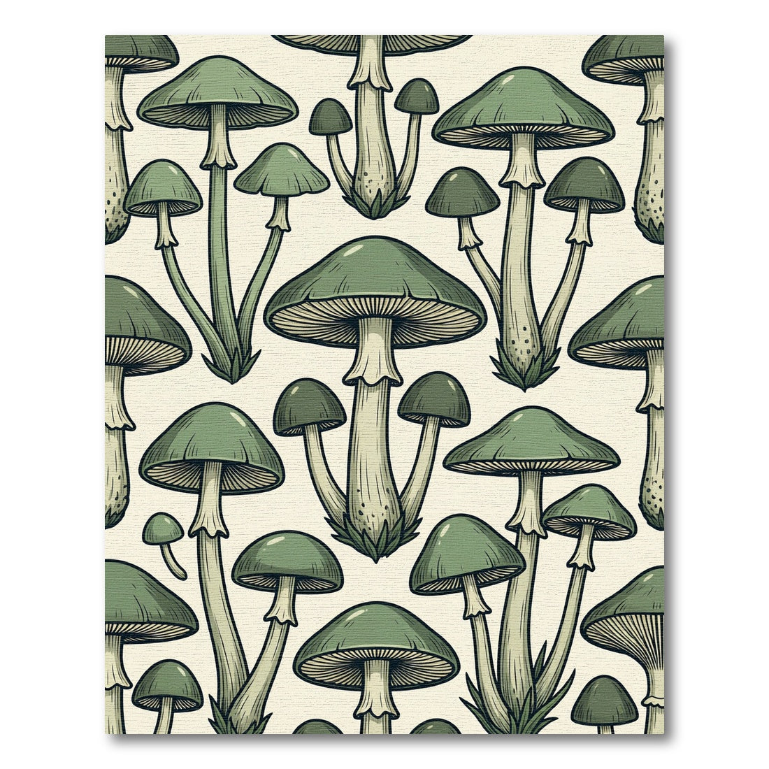 Sage Green Botanical Mushroom Illustration Rug