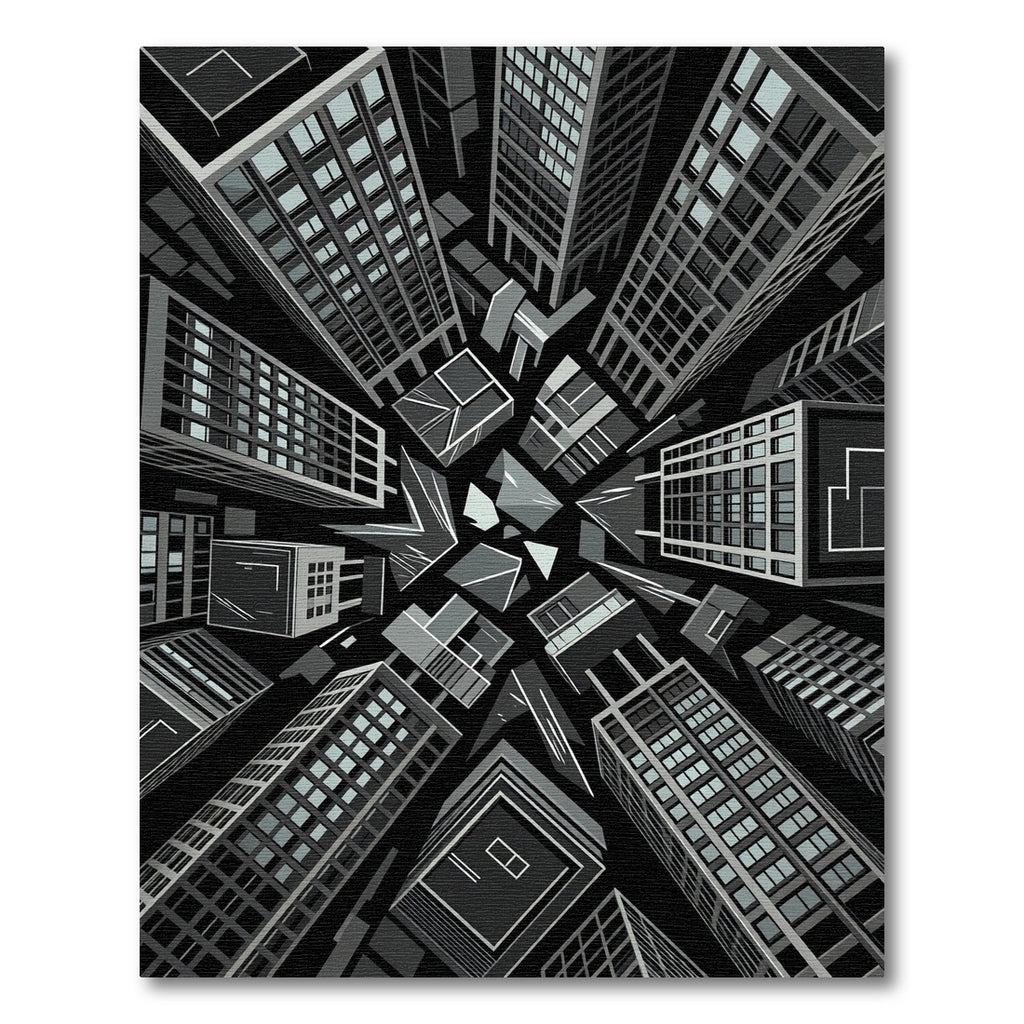 Monochromatic Urban Skyline Perspective Rug