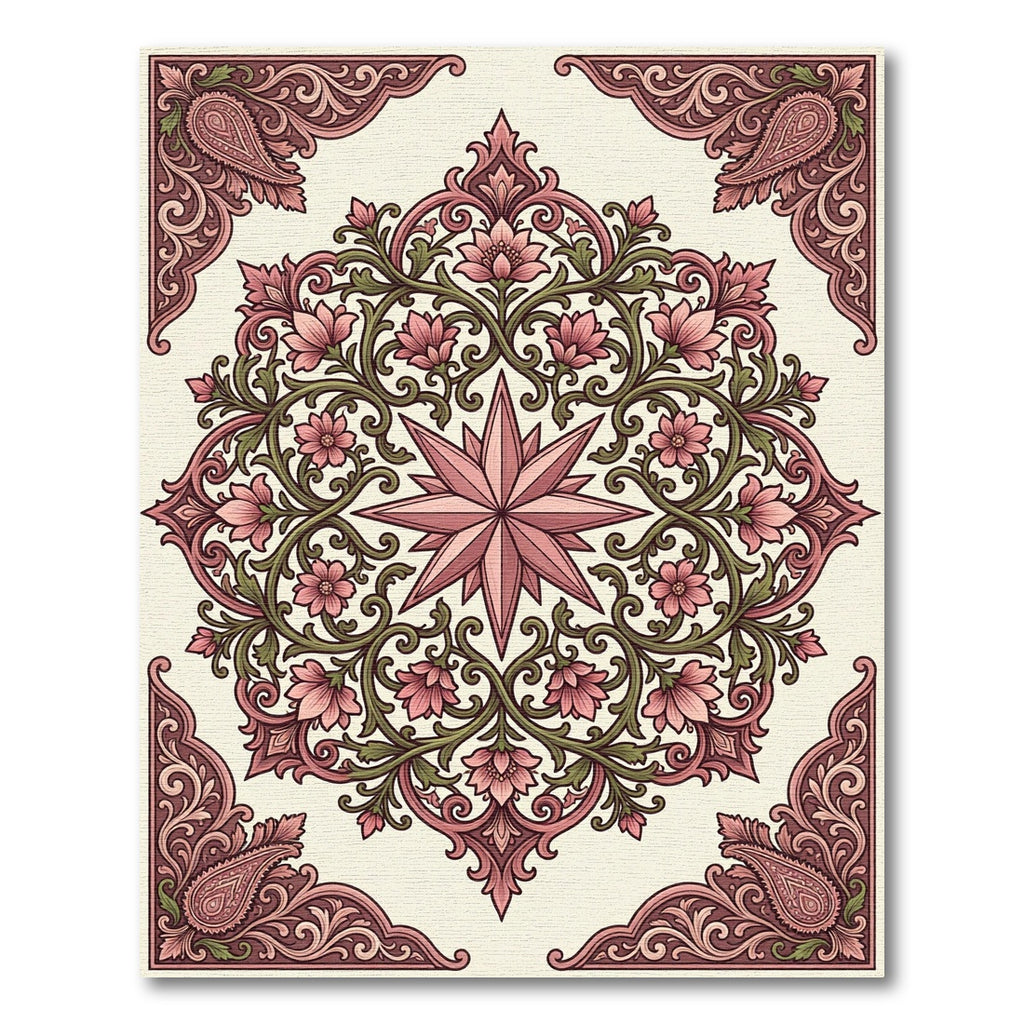 Floral Paisley Medallion Pink Green Rug
