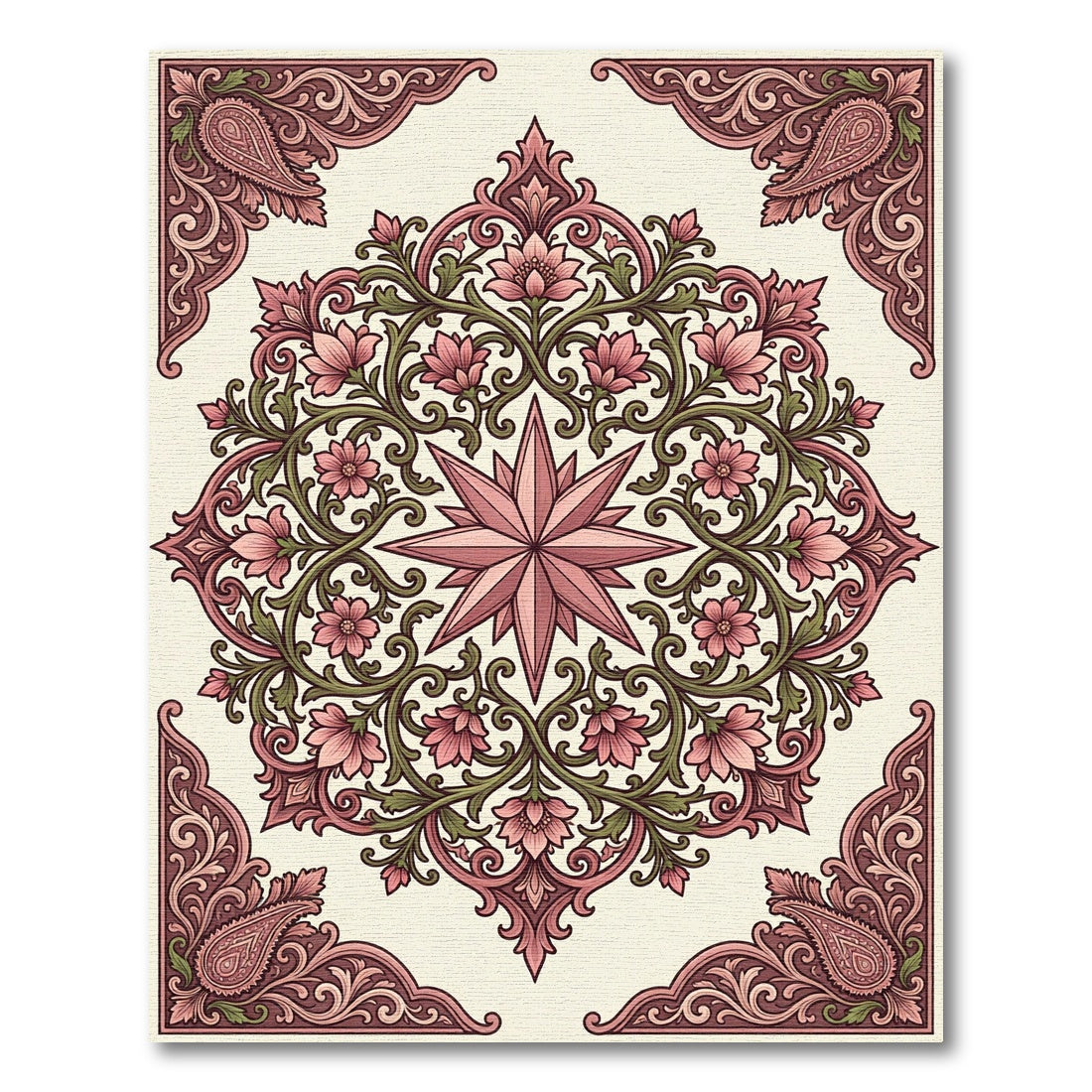 Floral Paisley Medallion Pink Green Rug