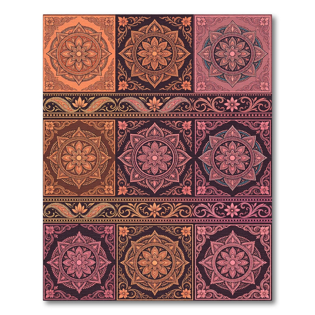 Warm Paisley Floral Medallion Squares Rug