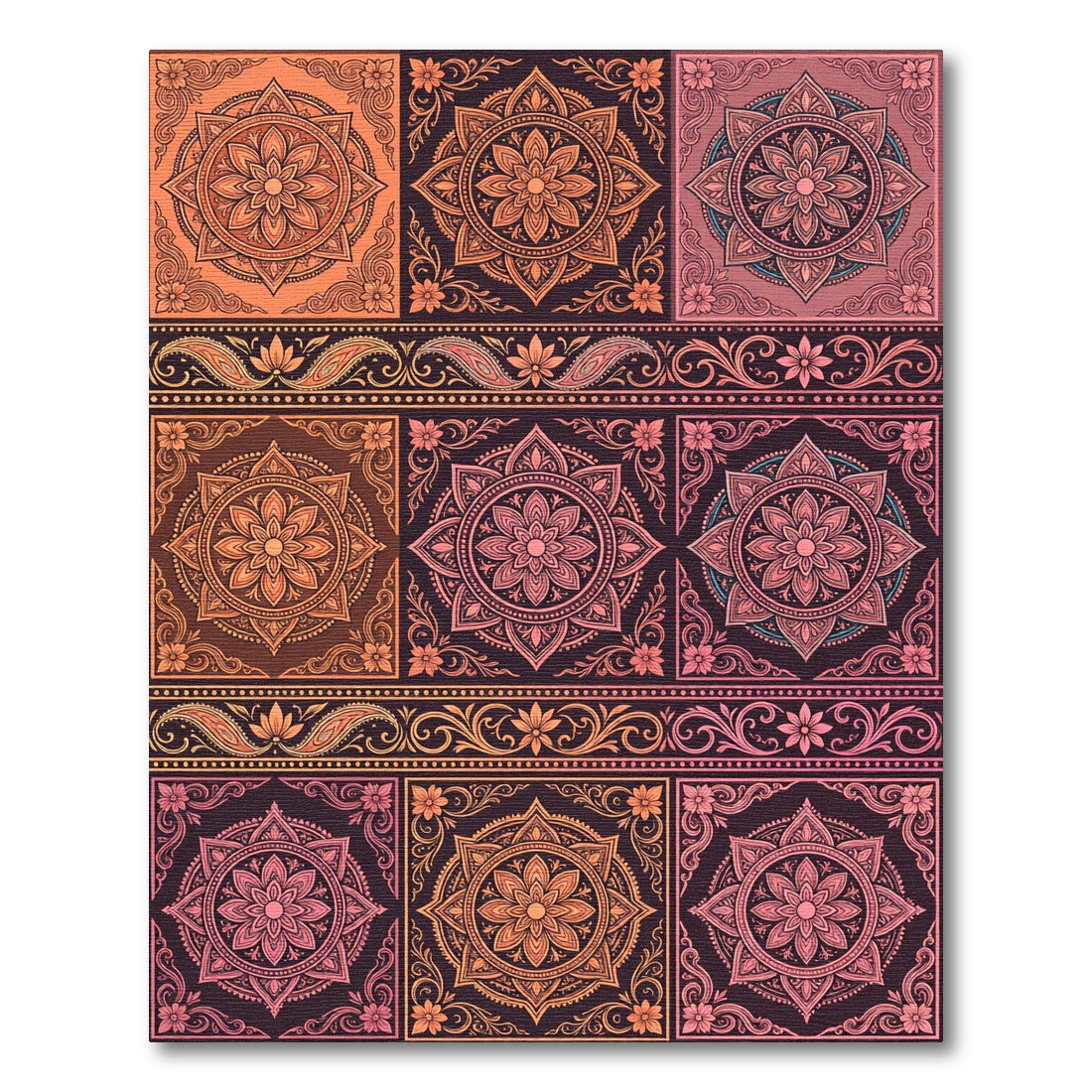 Warm Paisley Floral Medallion Squares Rug
