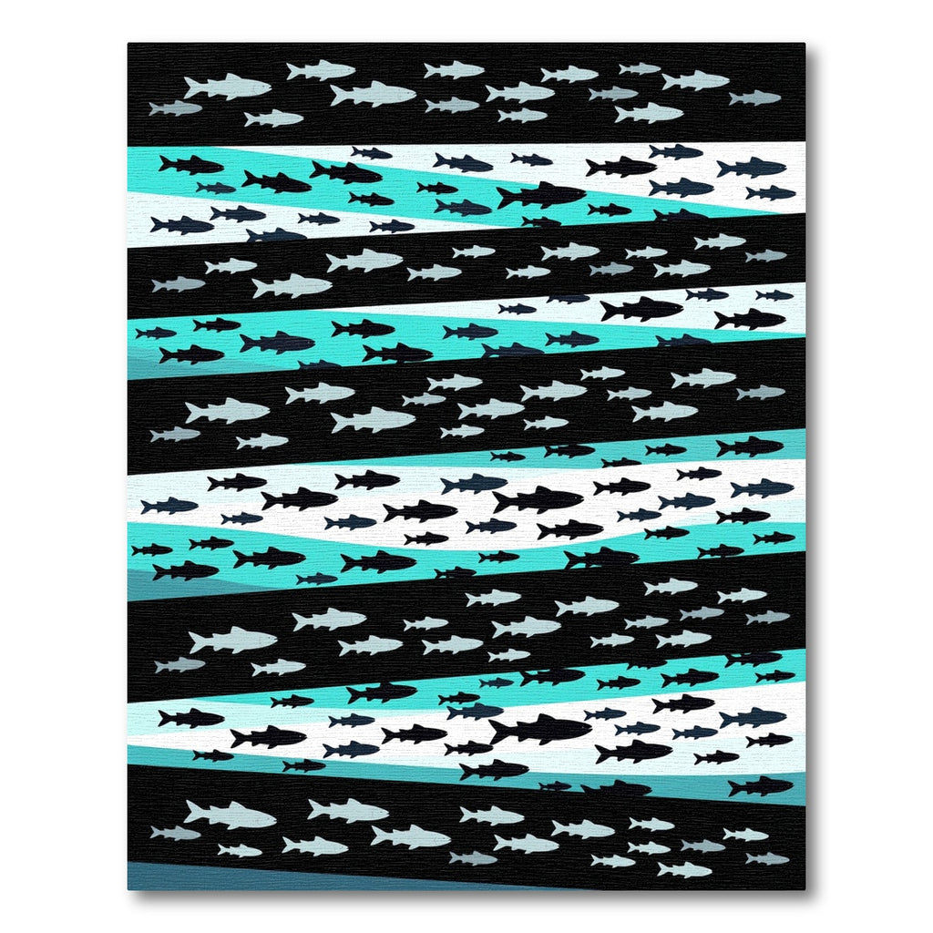 Schooling Fish Black Teal Stripes Rug