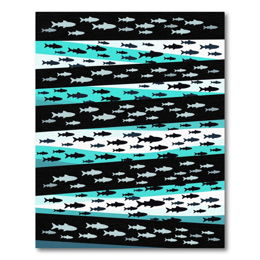 Schooling Fish Black Teal Stripes Rug