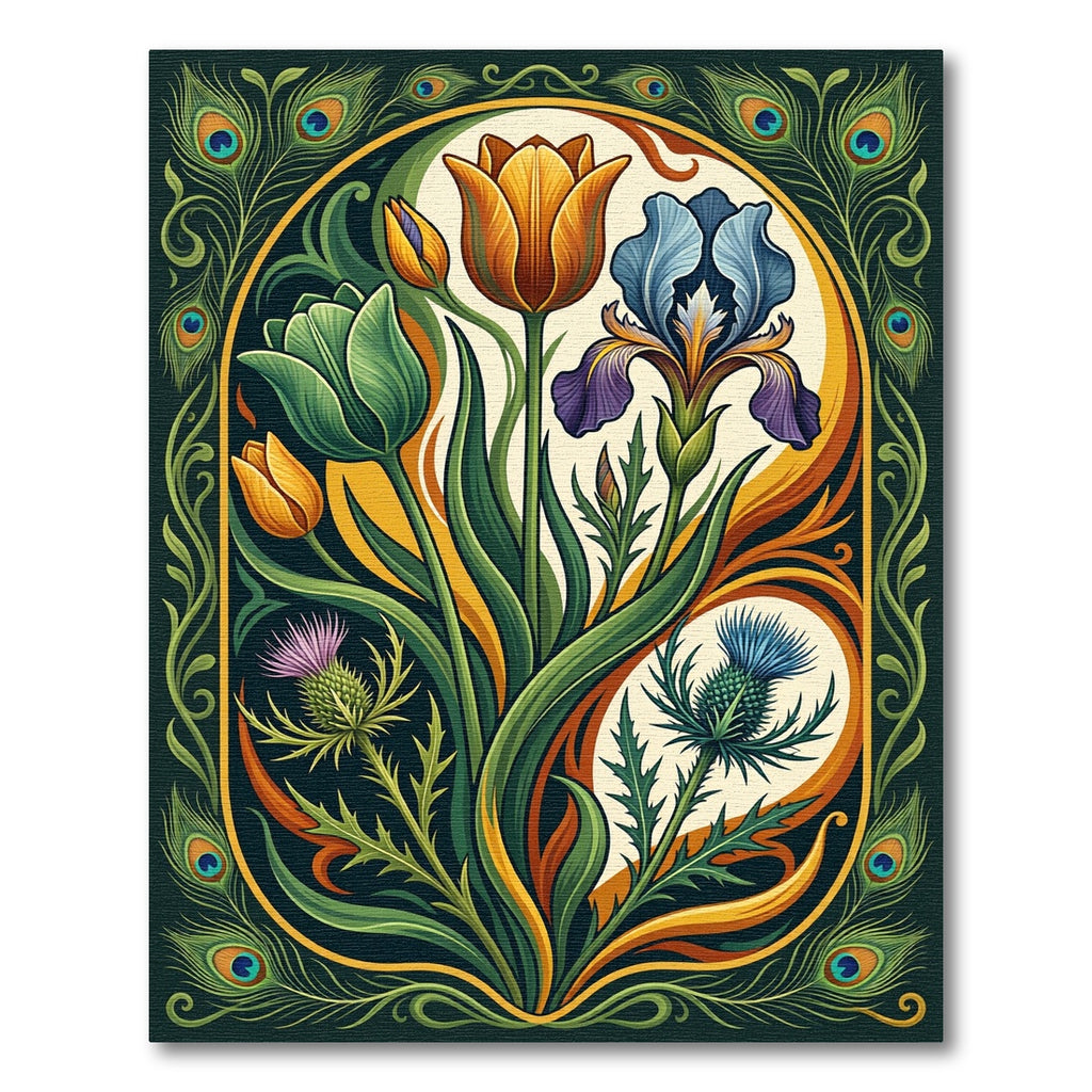Emerald Peacock Floral Thistle Art Nouveau Rug