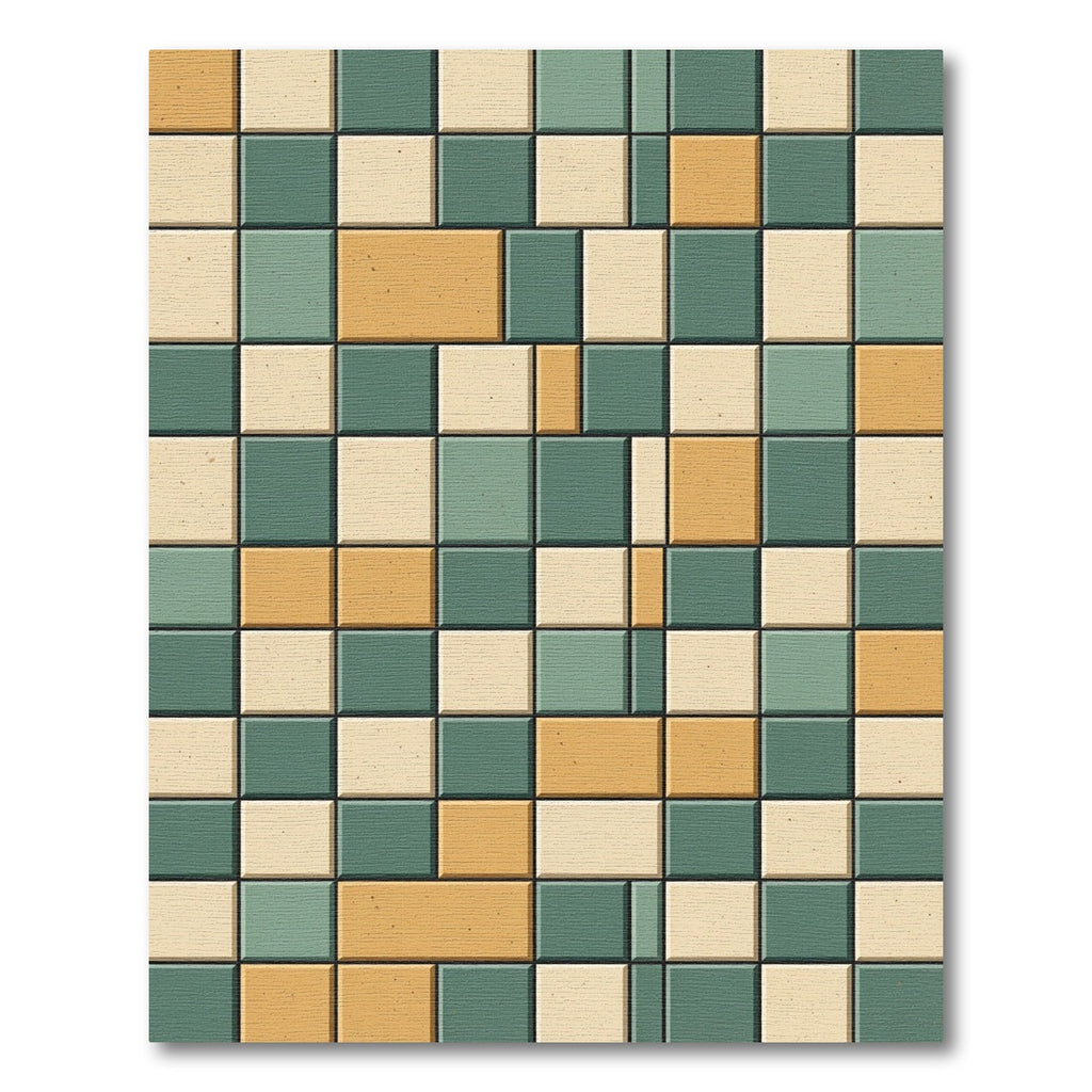 Midcentury Modern Sage and Ochre Tiling Rug