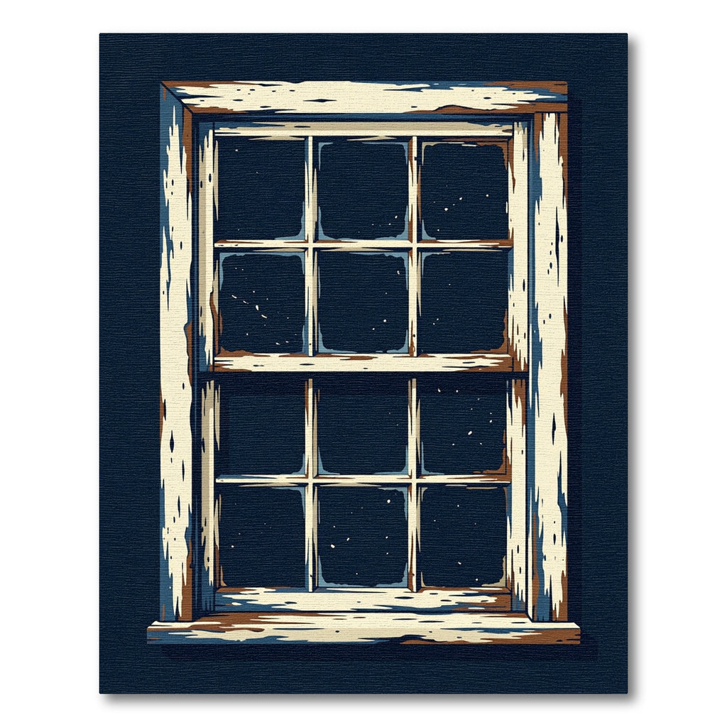 Rustic Weathered Pane Midnight Window Scene Rug