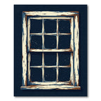 Rustic Weathered Pane Midnight Window Scene Rug