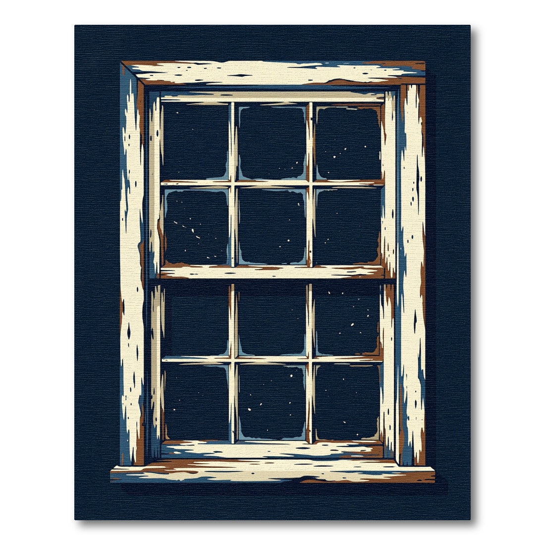 Rustic Weathered Pane Midnight Window Scene Rug