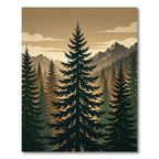 Earthy Forest Mountain Silhouette Landscape Rug