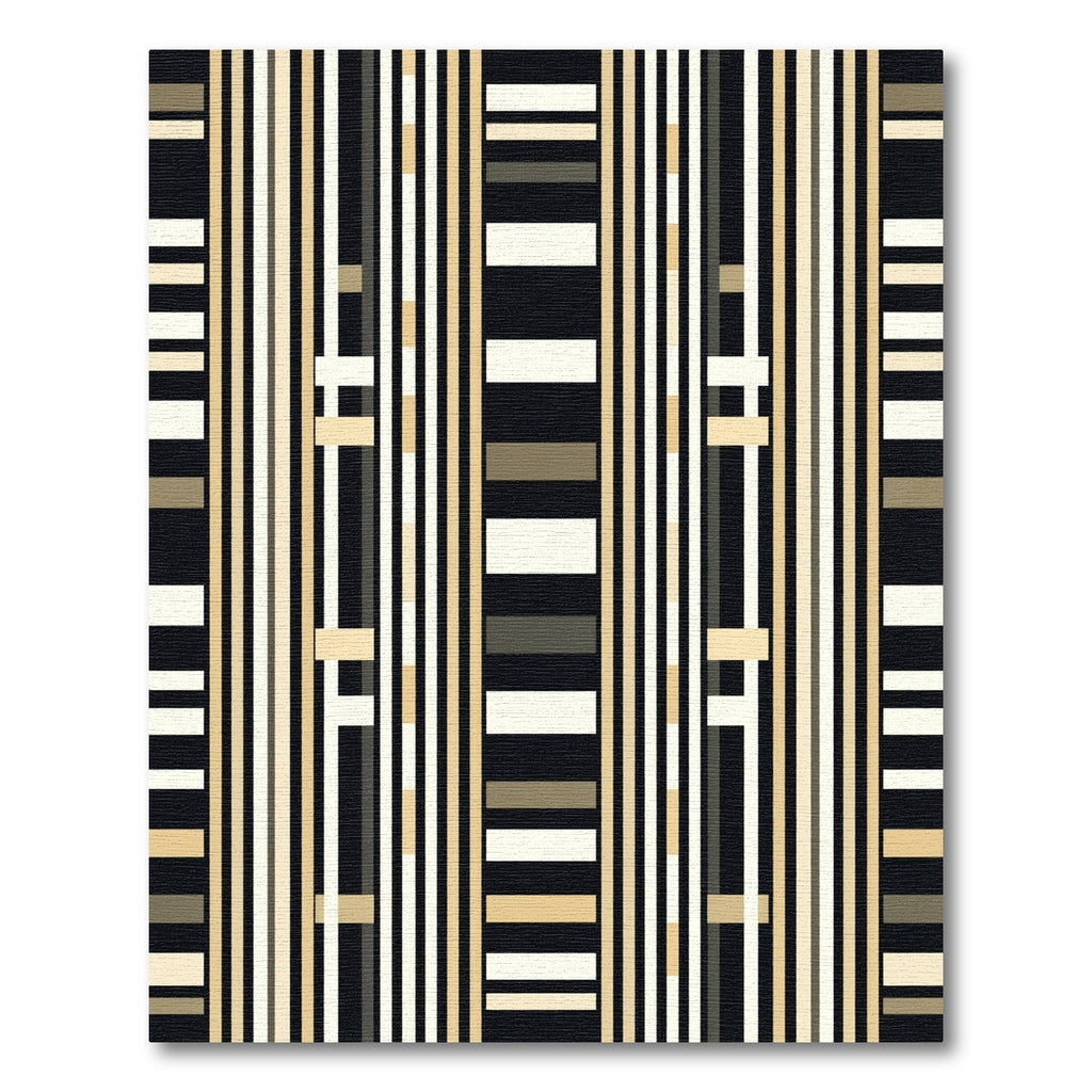 Black Tan White Rectangular Stripe Rug
