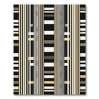 Black Tan White Rectangular Stripe Rug