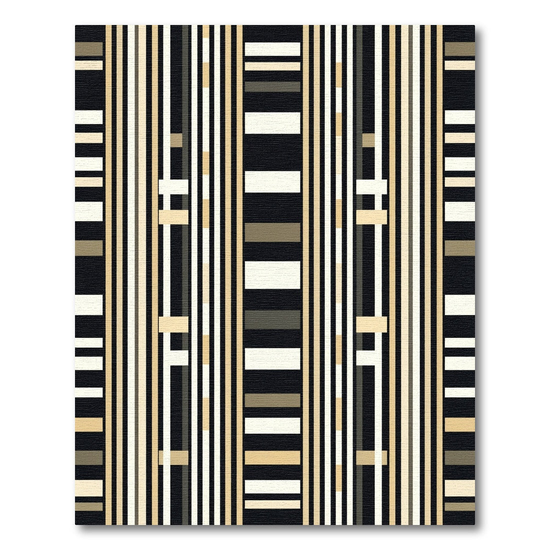 Black Tan White Rectangular Stripe Rug