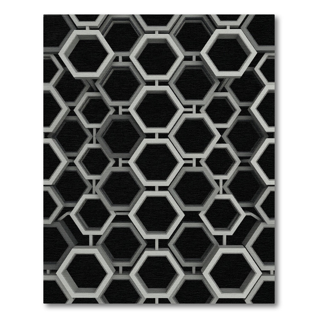 Gray Interlocking Hexagon Geometric Rug