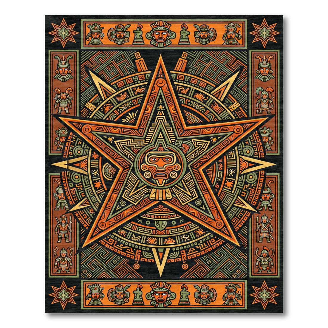 Earthy Aztec Star Geometric Medallion Rug