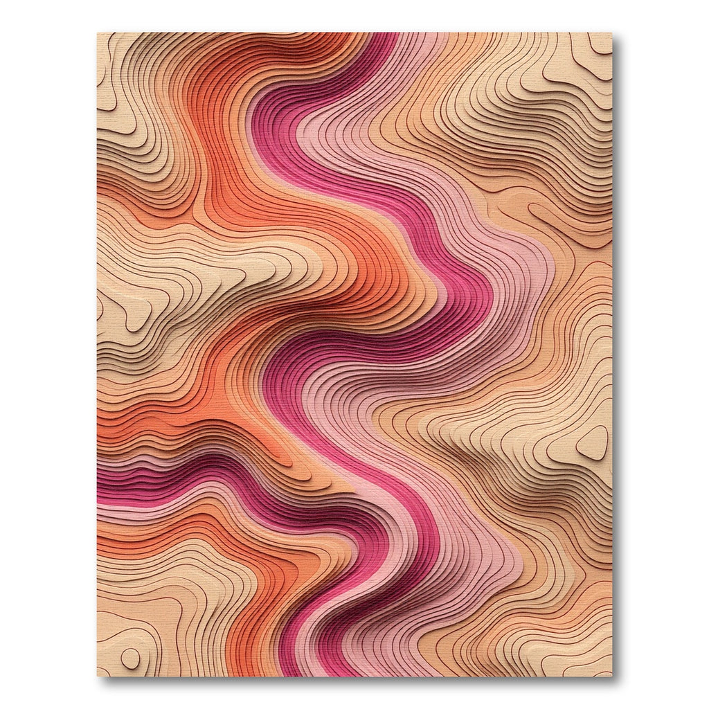 Coral Pink Gradient Topographic Waves Rug