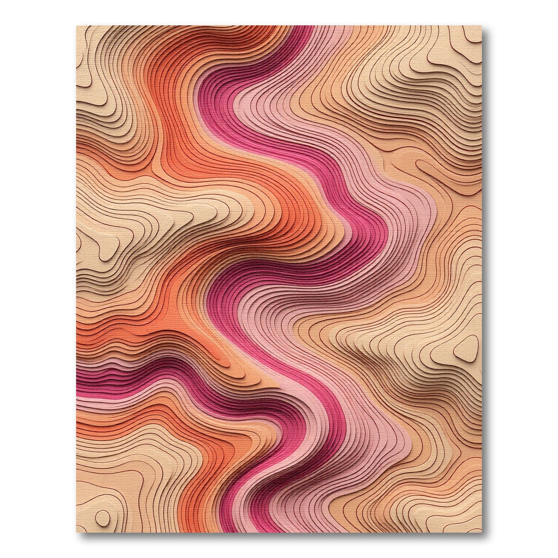 Coral Pink Gradient Topographic Waves Rug