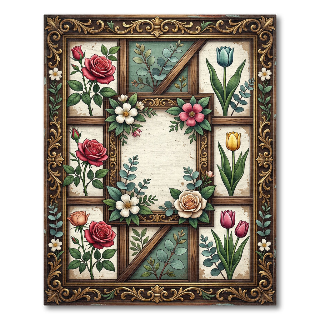 Vintage Ornate Floral Frame Garden Rug