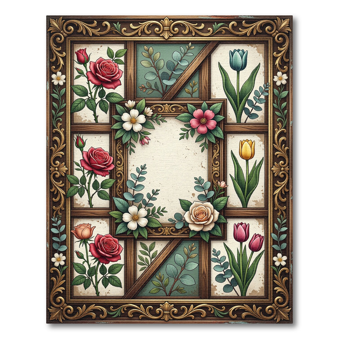 Vintage Ornate Floral Frame Garden Rug