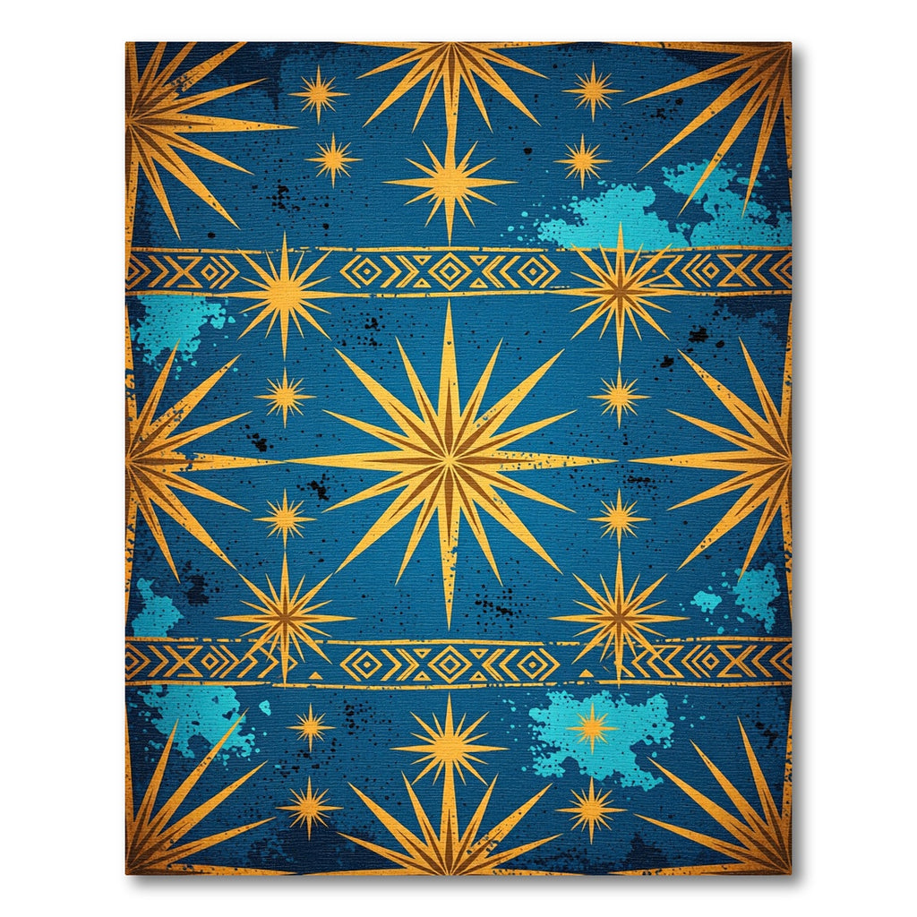 Celestial Gold Starry Blue Geometric Rug