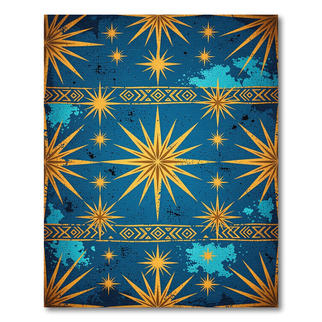 Celestial Gold Starry Blue Geometric Rug